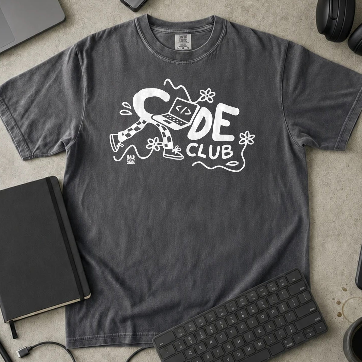 Code Club Shirt in Pepper, Comfort Colors 1717 tee flat lay