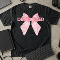 Developer Bow Shirt in Black, Comfort Colors 1717 tee flat lay