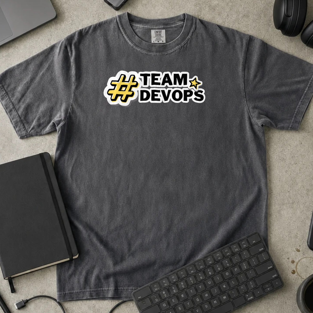 Team DevOps Shirt in Pepper, Comfort Colors 1717 tee flat lay