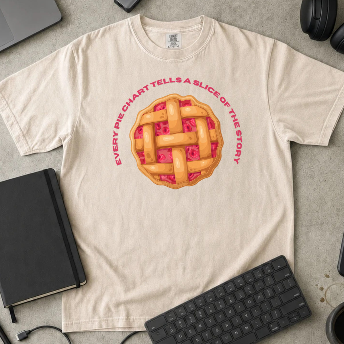 Every Pie Chart Tells a Story Shirt in Ivory, Comfort Colors 1717 tee flat lay