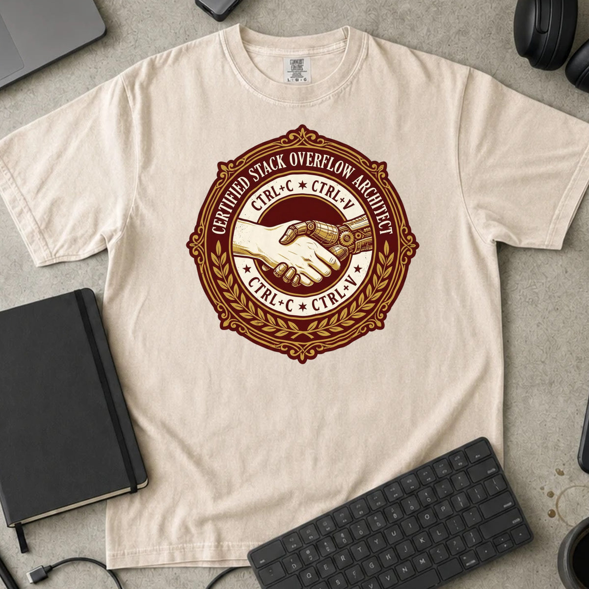 Certified Stack Overflow Architect Shirt in Ivory, Comfort Colors 1717 tee flat lay