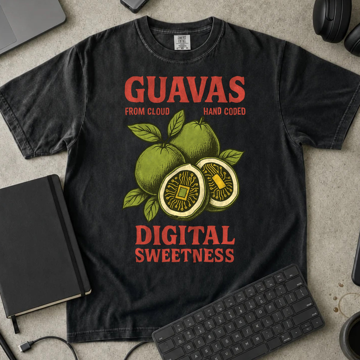 Guavas Digital Sweetness Shirt in Black, Comfort Colors 1717 tee flat lay