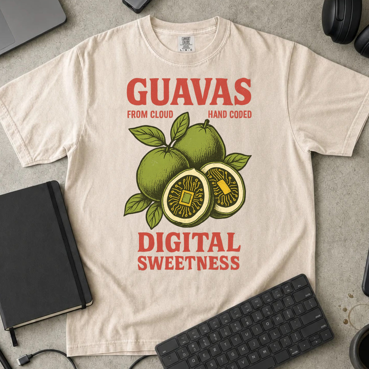 Guavas Digital Sweetness Shirt in Ivory, Comfort Colors 1717 tee flat lay