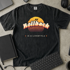 Rollback Is a Lifestyle Shirt — Black Comfort Colors 1717 flat lay