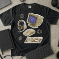 Retro Hello World Computer Shirt in Black, Comfort Colors 1717 tee flat lay