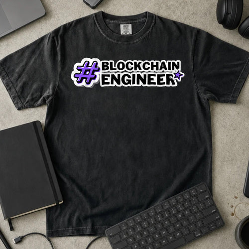 Blockchain Engineer Hashtag Shirt in Black, Comfort Colors 1717 tee flat lay