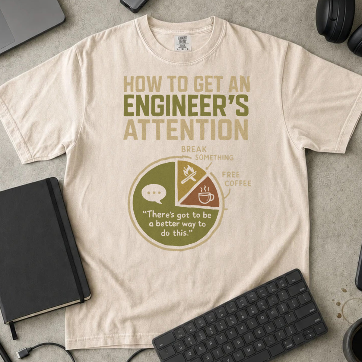 How to Get an Engineer's Attention Shirt in Ivory, Comfort Colors 1717 tee flat lay