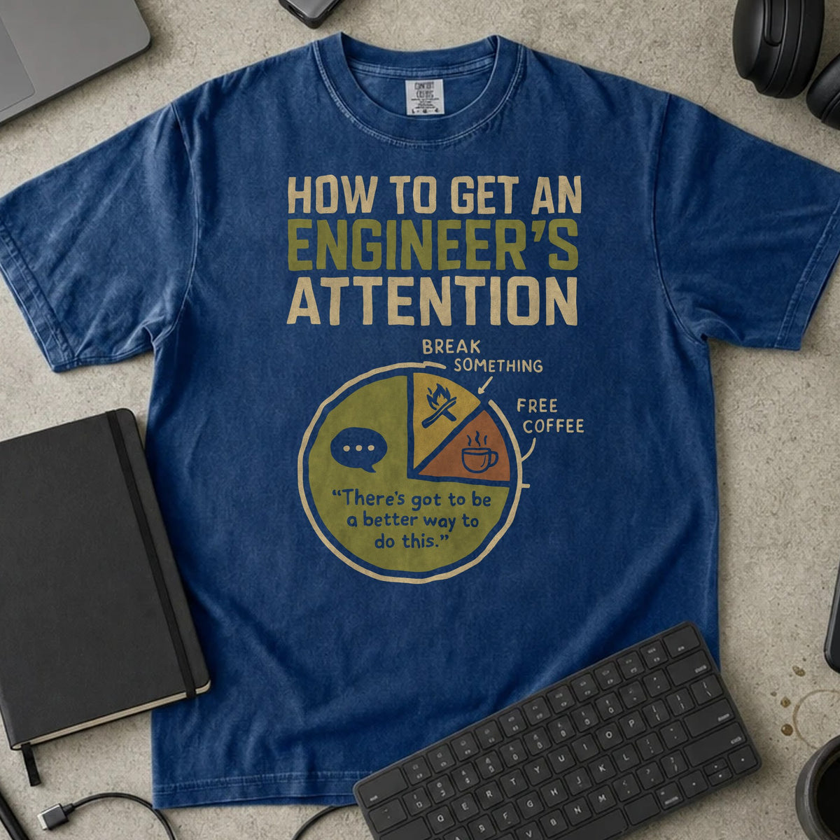 How to Get an Engineer's Attention Shirt in True Navy, Comfort Colors 1717 tee flat lay
