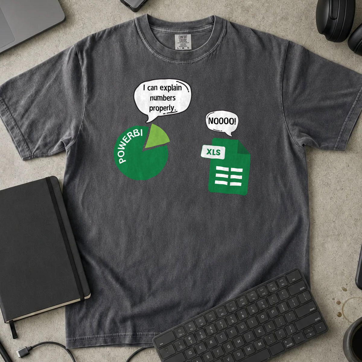 I Can Explain Numbers Power BI Shirt in Pepper, Comfort Colors 1717 tee flat lay