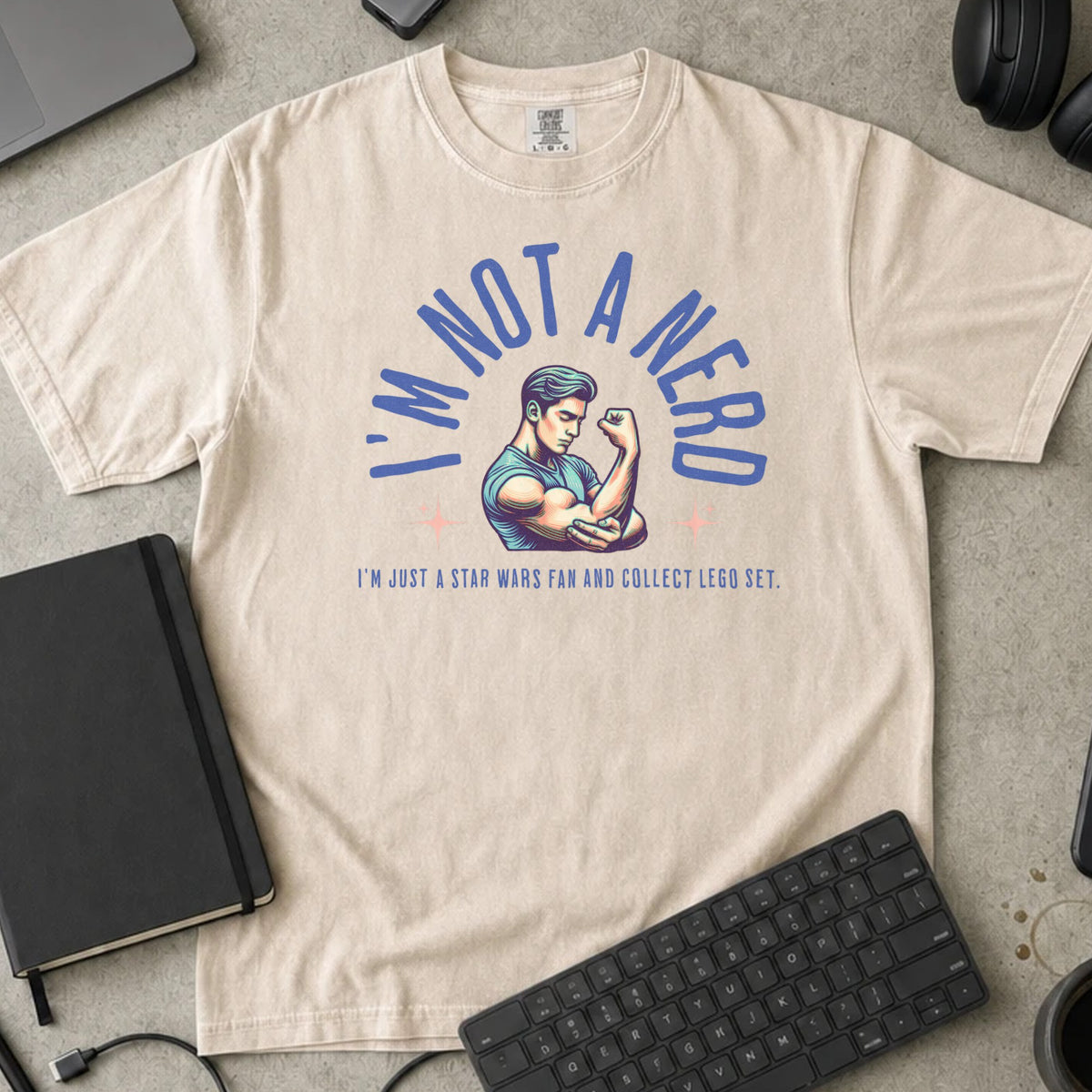 I'm Not a Nerd Shirt in Ivory, Comfort Colors 1717 tee flat lay