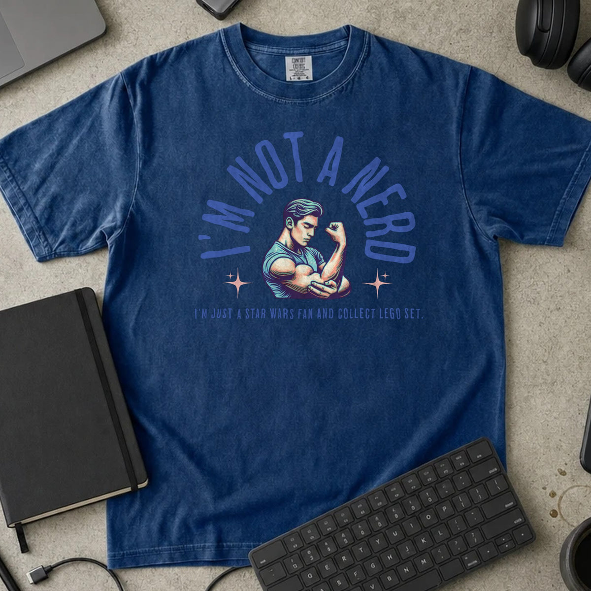 I'm Not a Nerd Shirt in True Navy, Comfort Colors 1717 tee flat lay