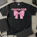 Manager Bow Shirt in Black, Comfort Colors 1717 tee flat lay