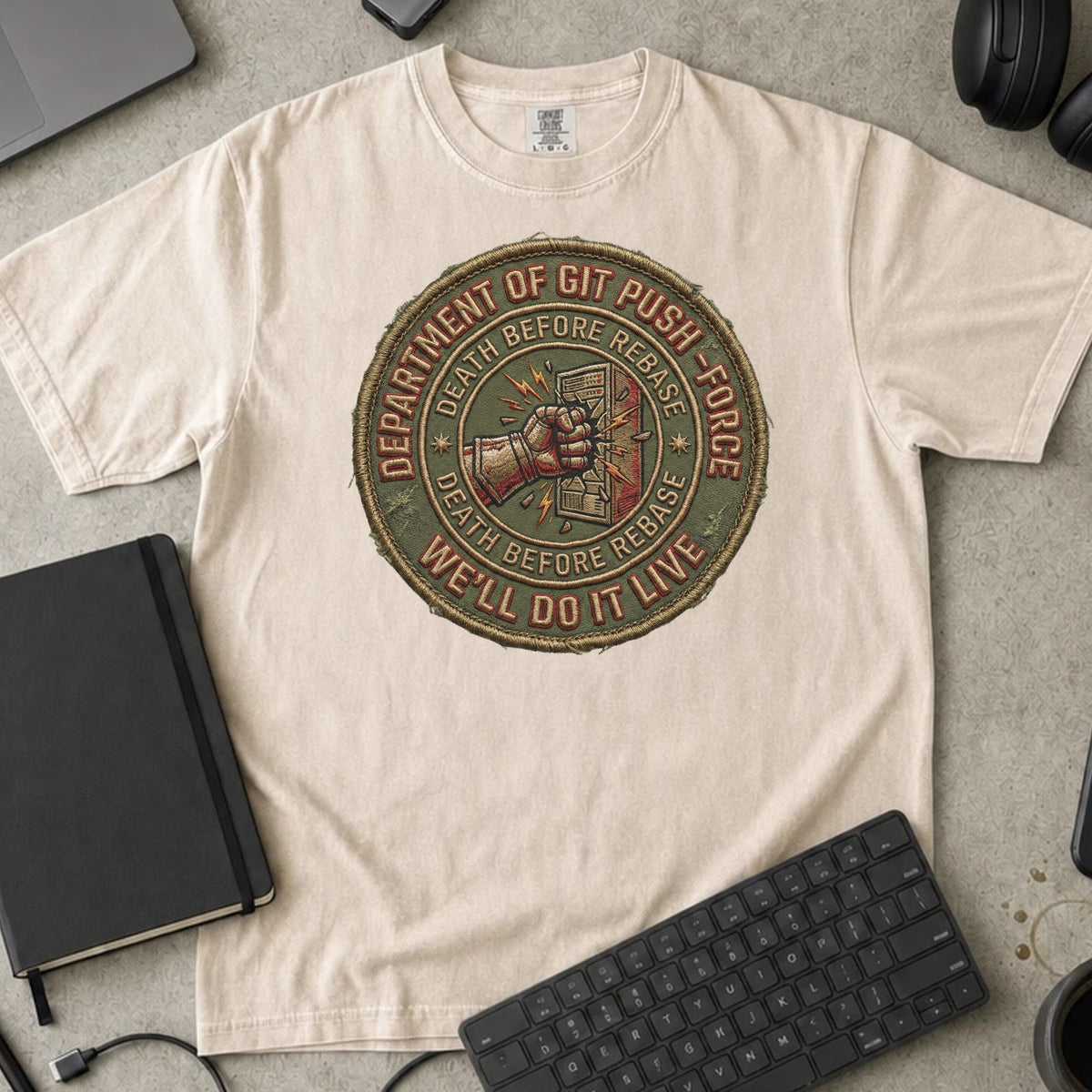 Department of Git Push Force Shirt in Ivory, Comfort Colors 1717 tee flat lay