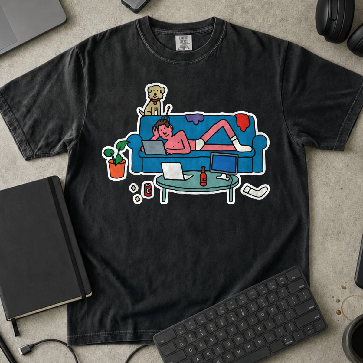 Couch Coder Living Room Shirt in Black, Comfort Colors 1717 tee flat lay