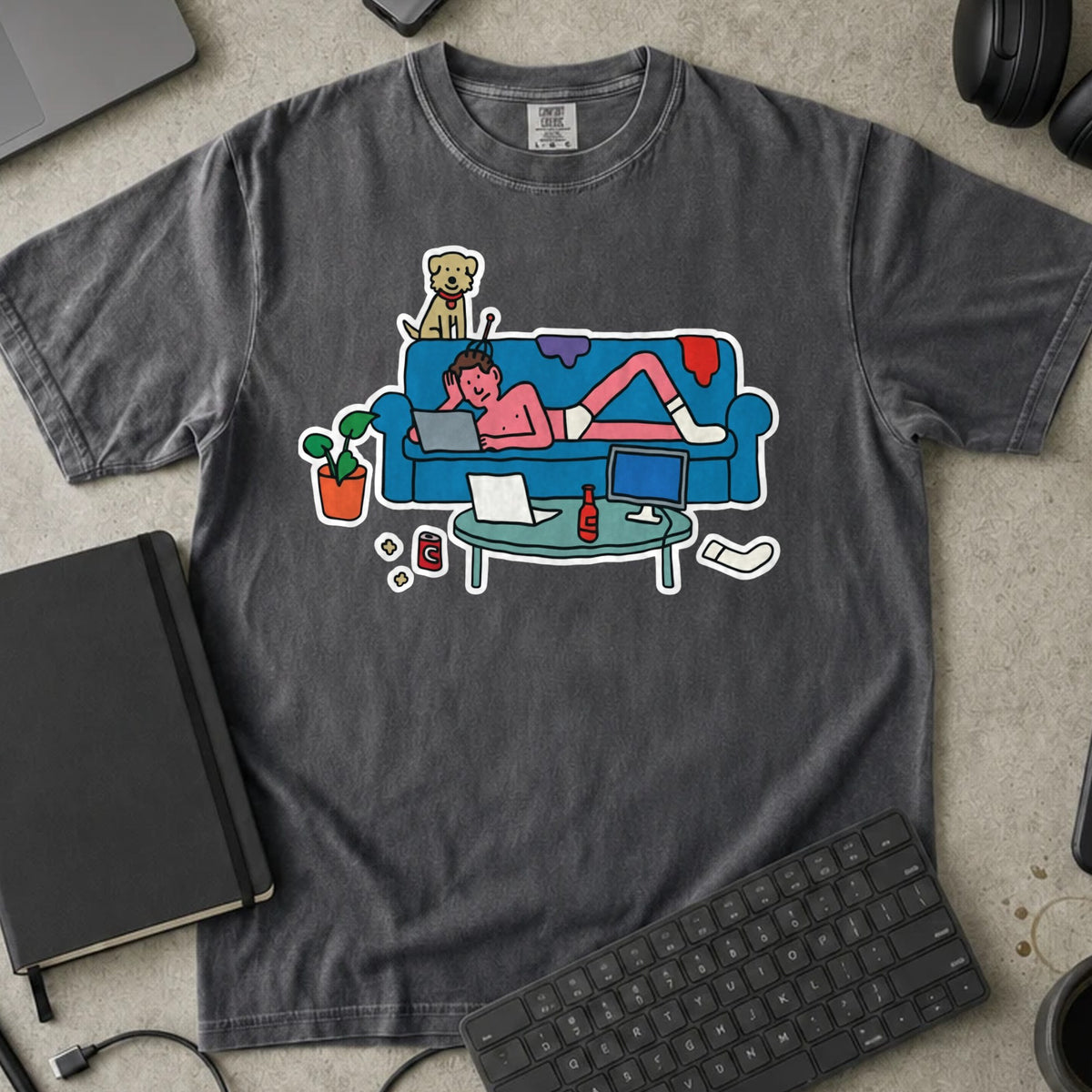 Couch Coder Living Room Shirt in Pepper, Comfort Colors 1717 tee flat lay