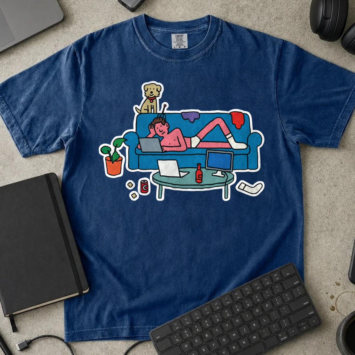 Couch Coder Living Room Shirt in True Navy, Comfort Colors 1717 tee flat lay
