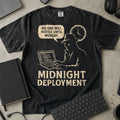 Midnight Deployment No One Will Notice Shirt in Black, Comfort Colors 1717 tee flat lay