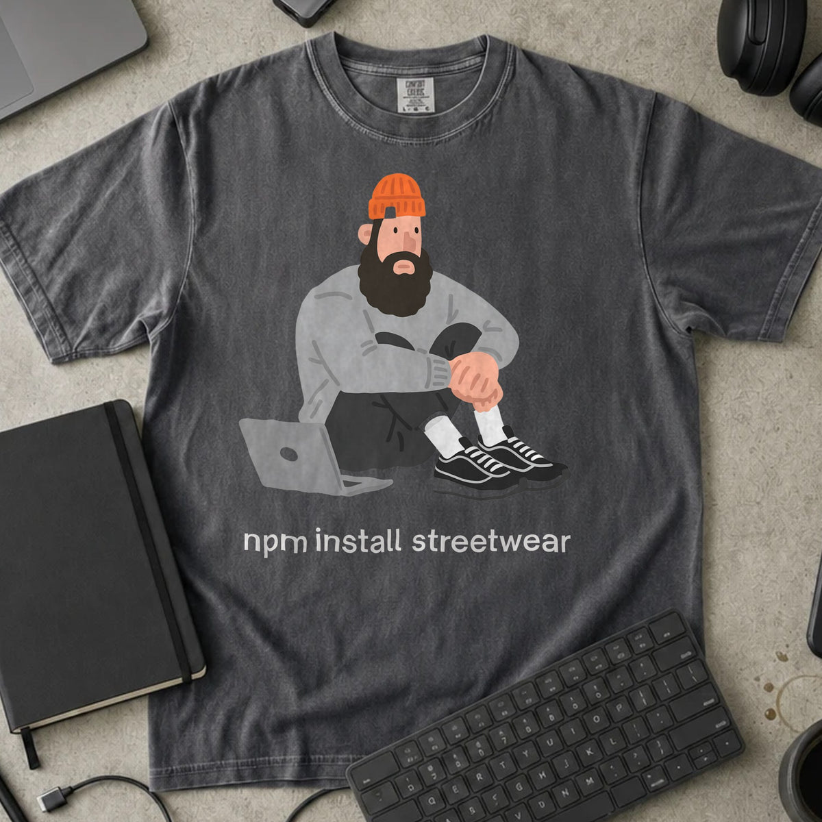 npm install streetwear Shirt in Pepper, Comfort Colors 1717 tee flat lay