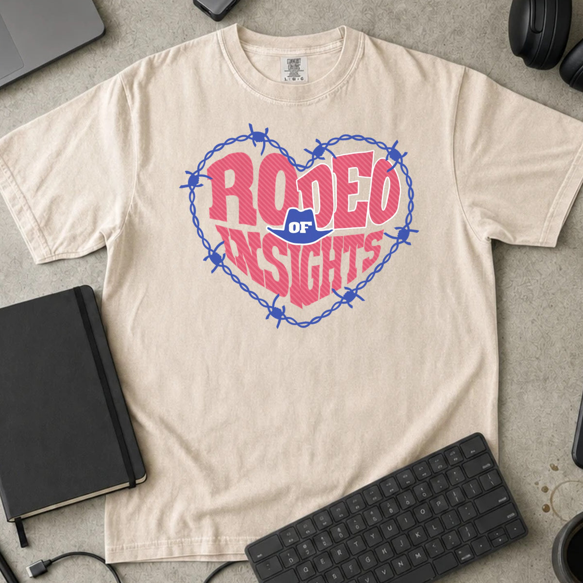 Rodeo of Insights Shirt in Ivory, Comfort Colors 1717 tee flat lay