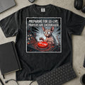 Preparing for Go-Live Prayers Encouraged Shirt in Black, Comfort Colors 1717 tee flat lay