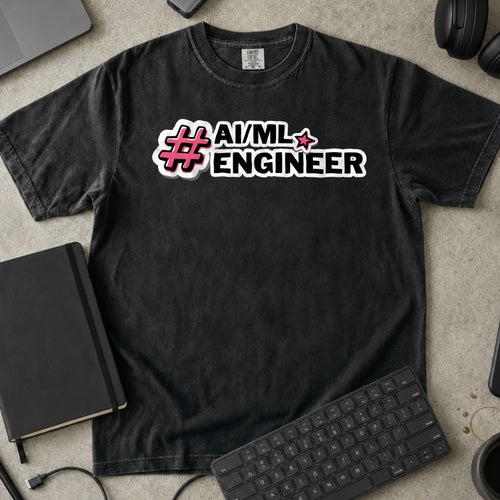 AI ML Engineer Hashtag Shirt in Black, Comfort Colors 1717 tee flat lay