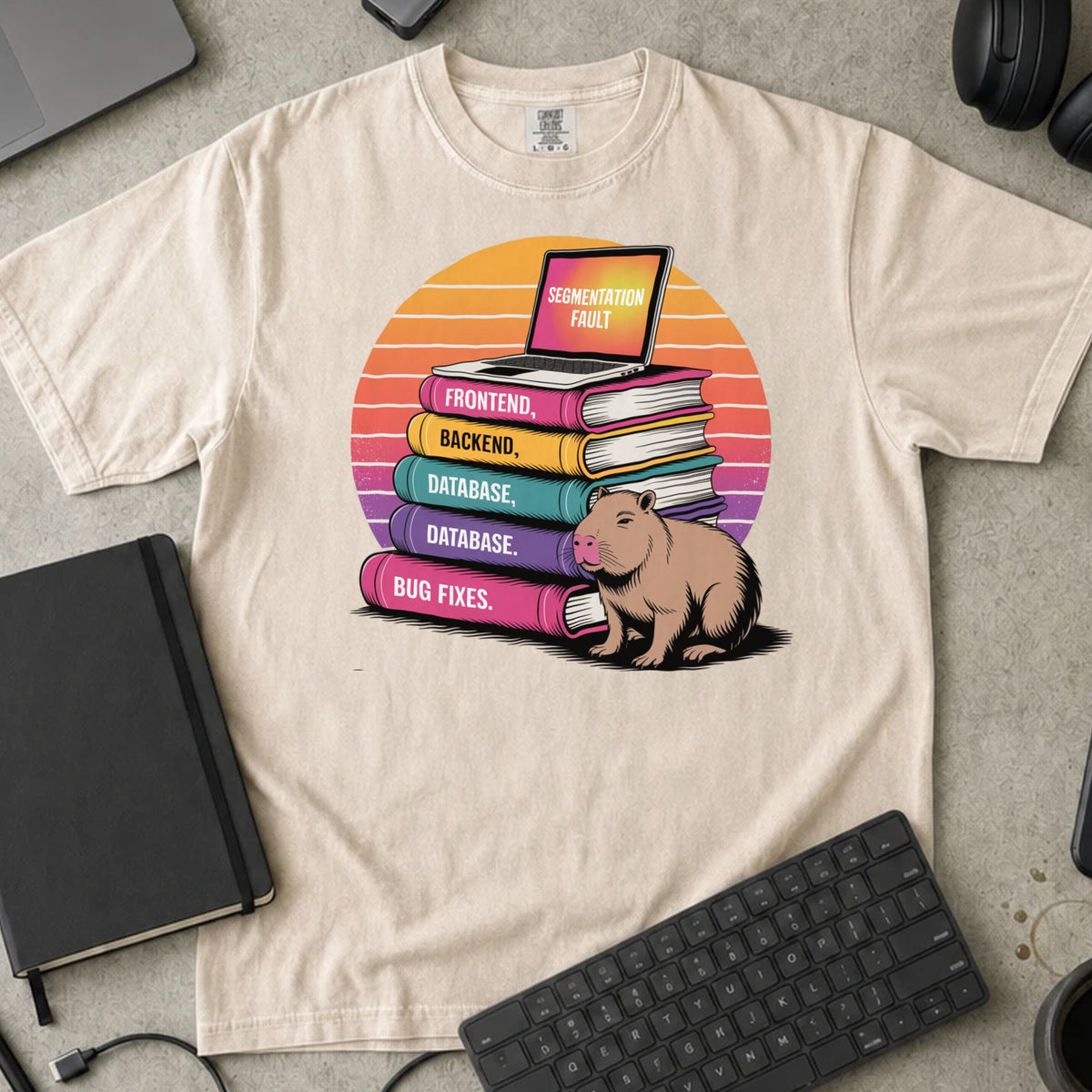 Segmentation Fault Capybara Shirt in Ivory, Comfort Colors 1717 tee flat lay