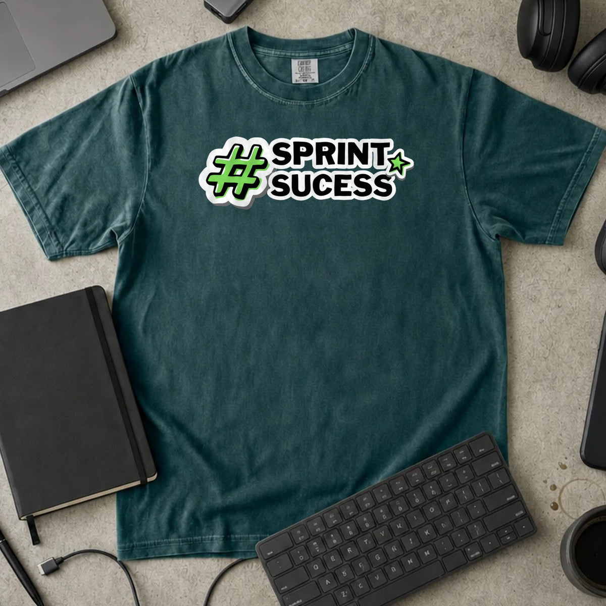 Sprint Success Hashtag Shirt in Blue Spruce, Comfort Colors 1717 tee flat lay