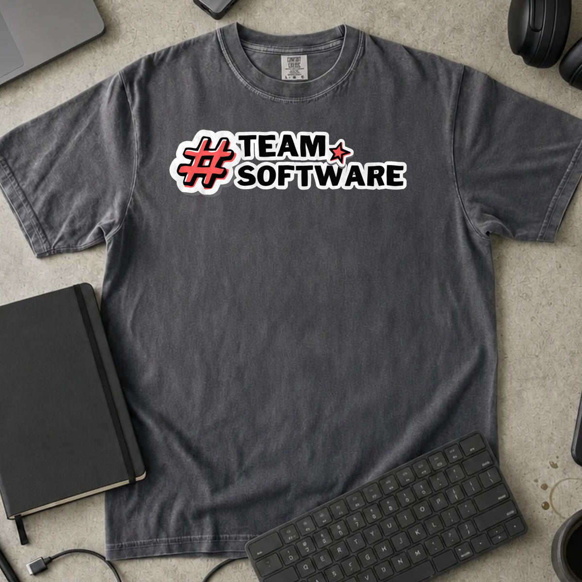 Team Software Shirt in Pepper, Comfort Colors 1717 tee flat lay