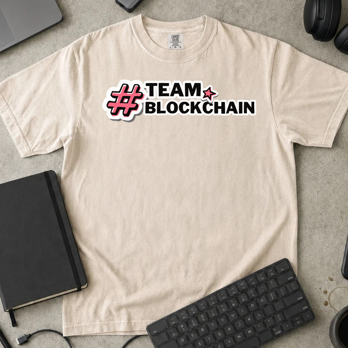 Team Blockchain Shirt in Ivory, Comfort Colors 1717 tee flat lay