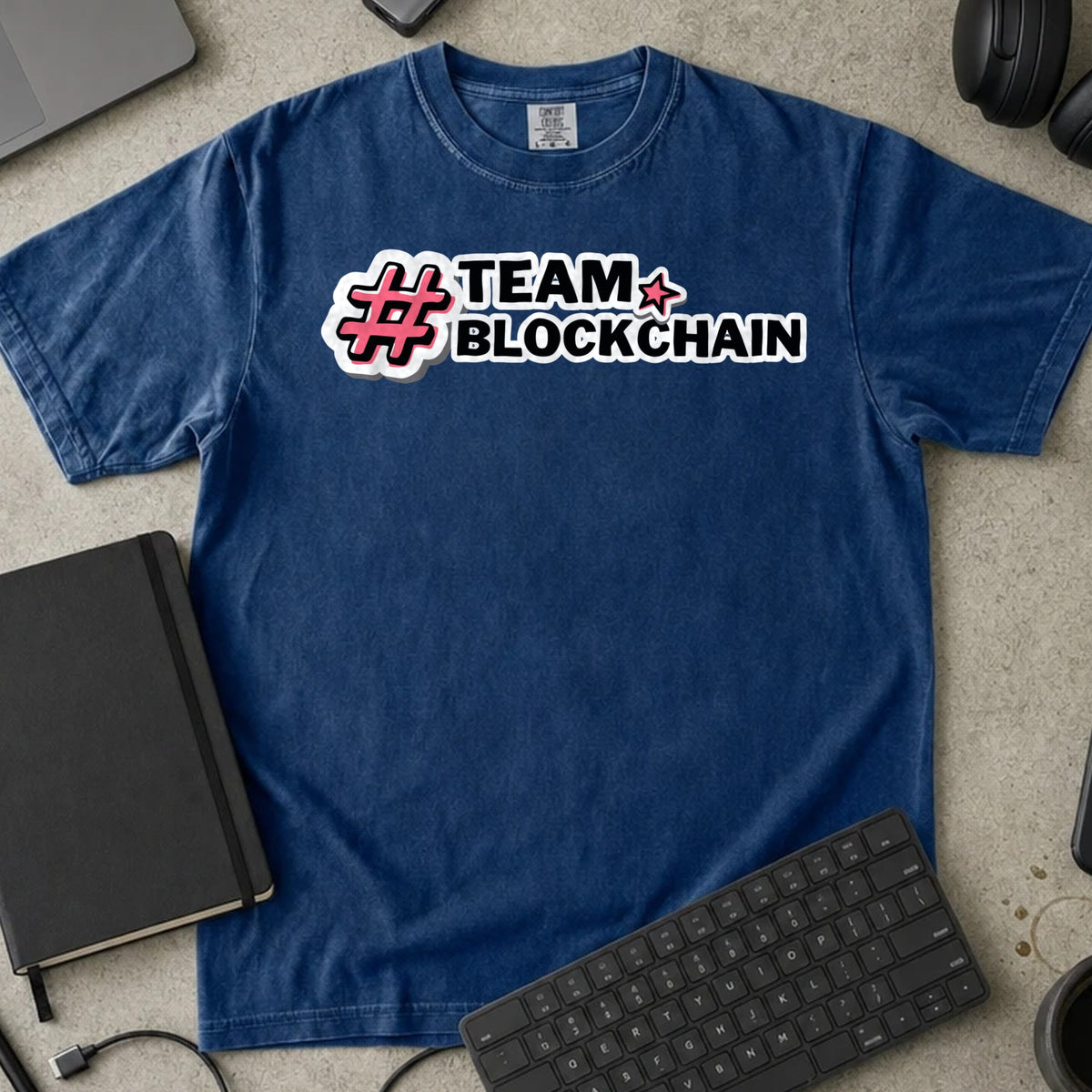 Team Blockchain Shirt in True Navy, Comfort Colors 1717 tee flat lay