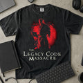 The Legacy Code Massacre Shirt in Black, Comfort Colors 1717 tee flat lay