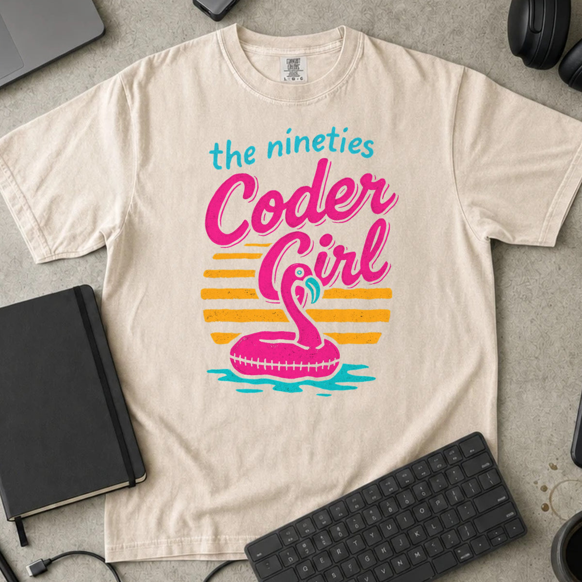 The Nineties Coder Girl Shirt in Ivory, Comfort Colors 1717 tee flat lay