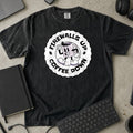 Firewalls Up Coffee Down Shirt in Black, Comfort Colors 1717 tee flat lay
