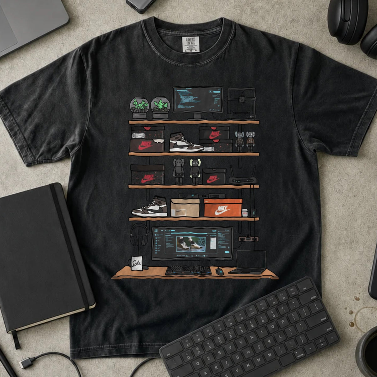 Sneakerhead Developer Setup Shirt in Black, Comfort Colors 1717 tee flat lay