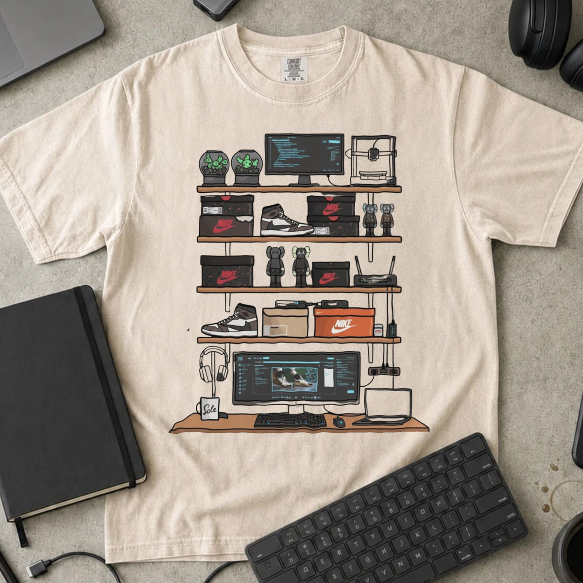 Sneakerhead Developer Setup Shirt in Ivory, Comfort Colors 1717 tee flat lay