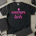 Women in Tech Script Shirt in Black, Comfort Colors 1717 tee flat lay