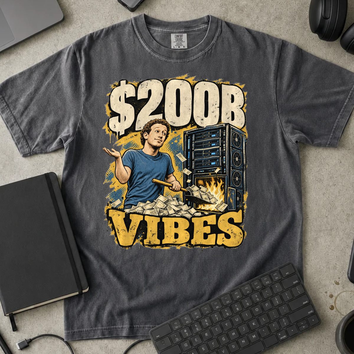 $200B Vibes Shirt — Pepper Comfort Colors 1717 flat lay