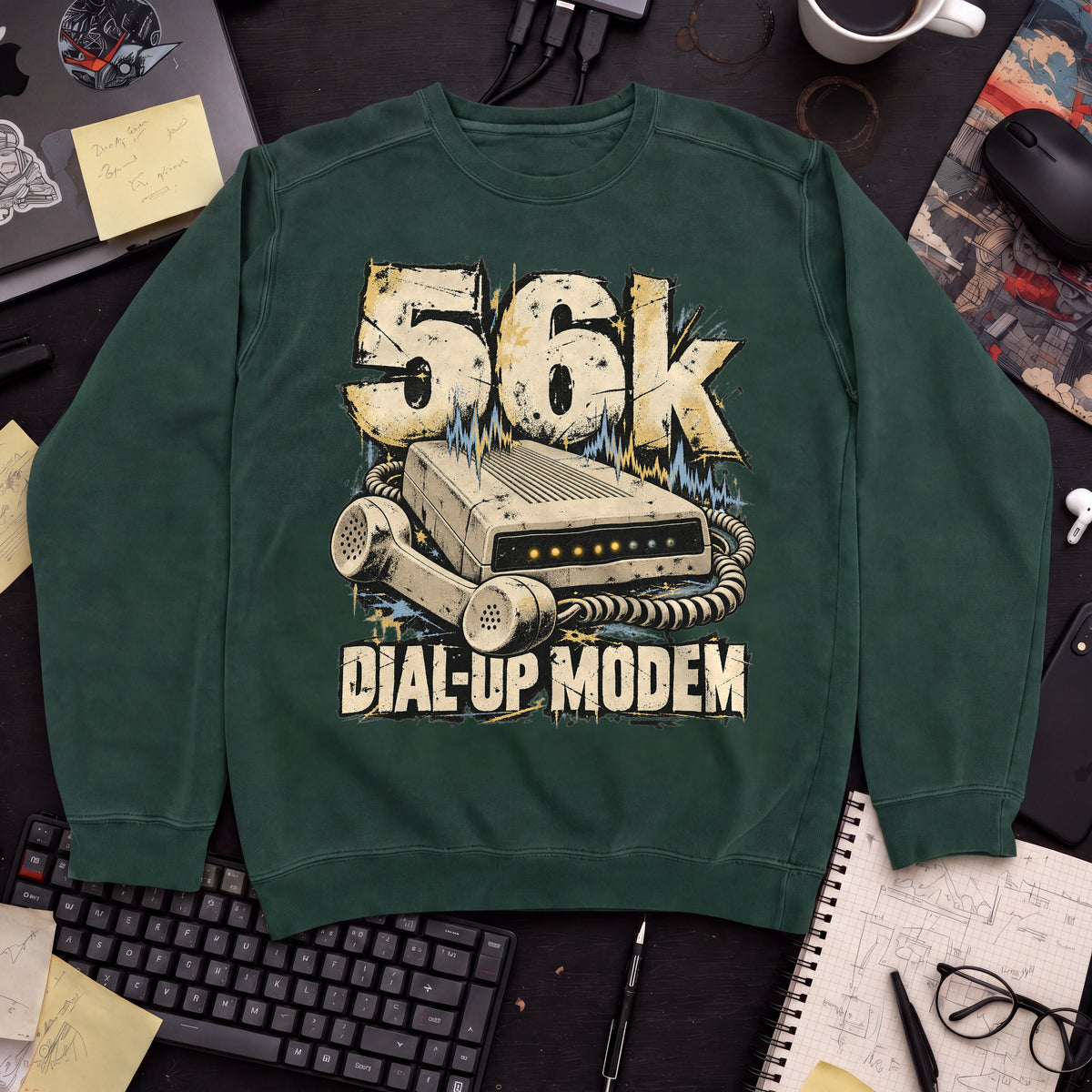 56k Dial-Up Modem Sweatshirt sweatshirt — Bottle Green