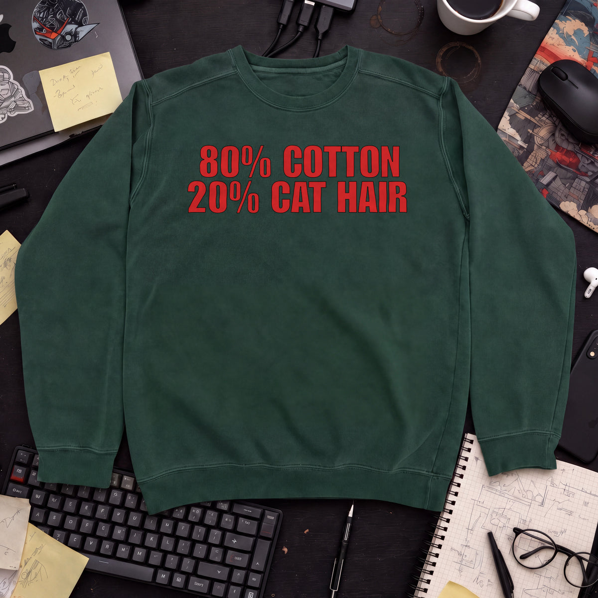 80% Cotton, 20% Cat Hair Sweatshirt — Bottle Green