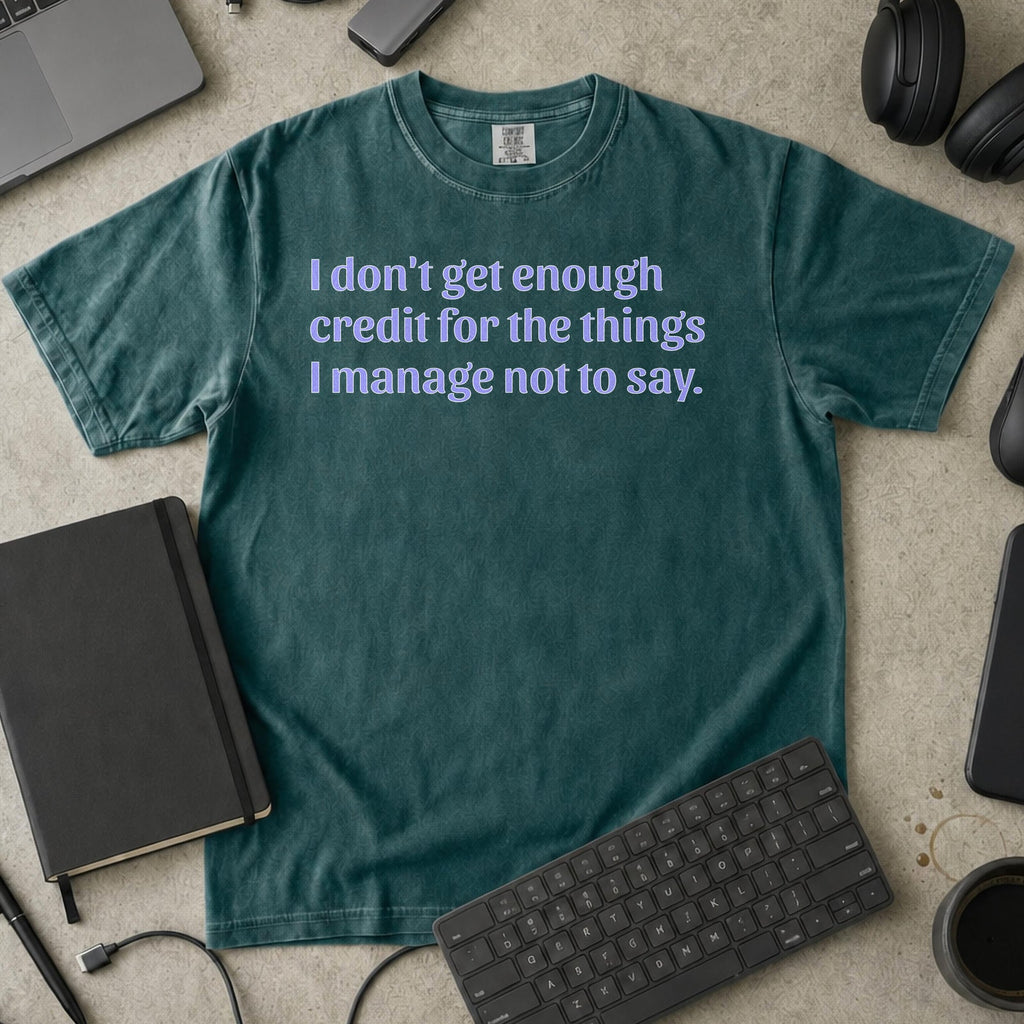 Not Enough Credit Premium Shirt - Blue Spruce mockup