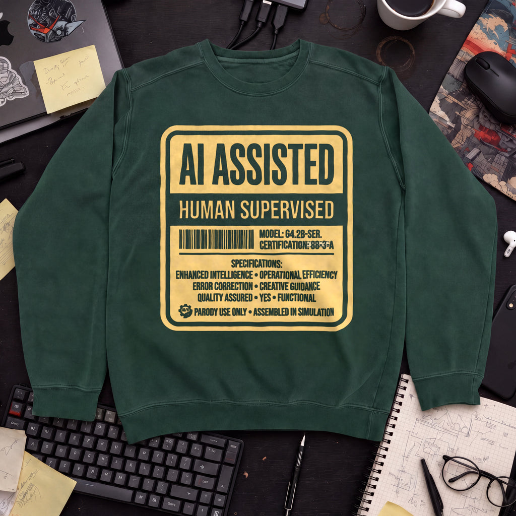 AI Assisted Human Supervised Sweatshirt — Bottle Green