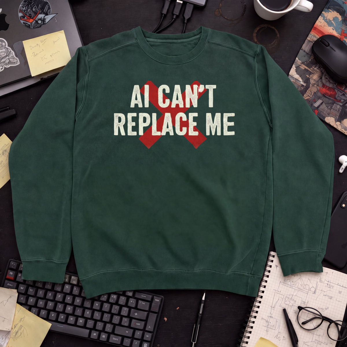 Ai Cant Replace Me Sweatshirt — Bottle Green