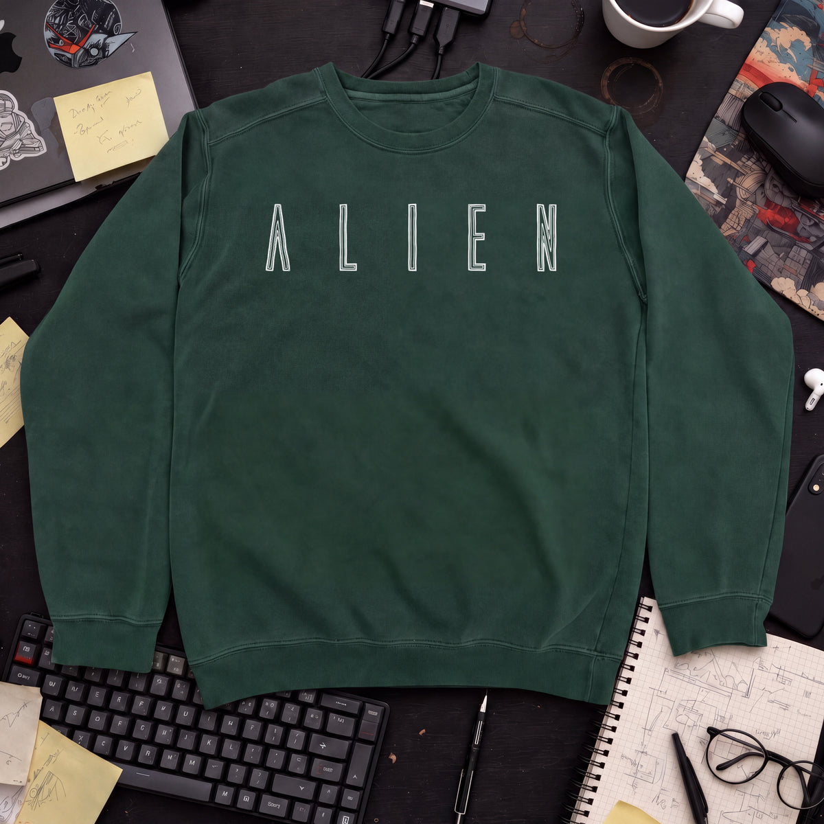 Alien Outline Sweatshirt — Bottle Green