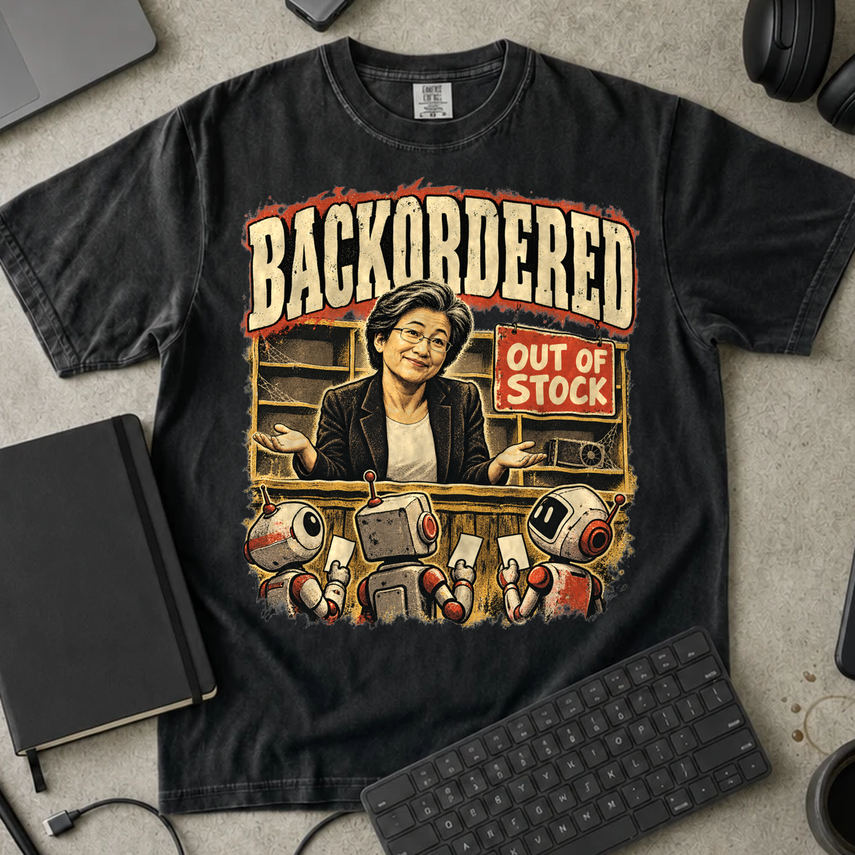 Backordered Shirt — Black Comfort Colors 1717 flat lay