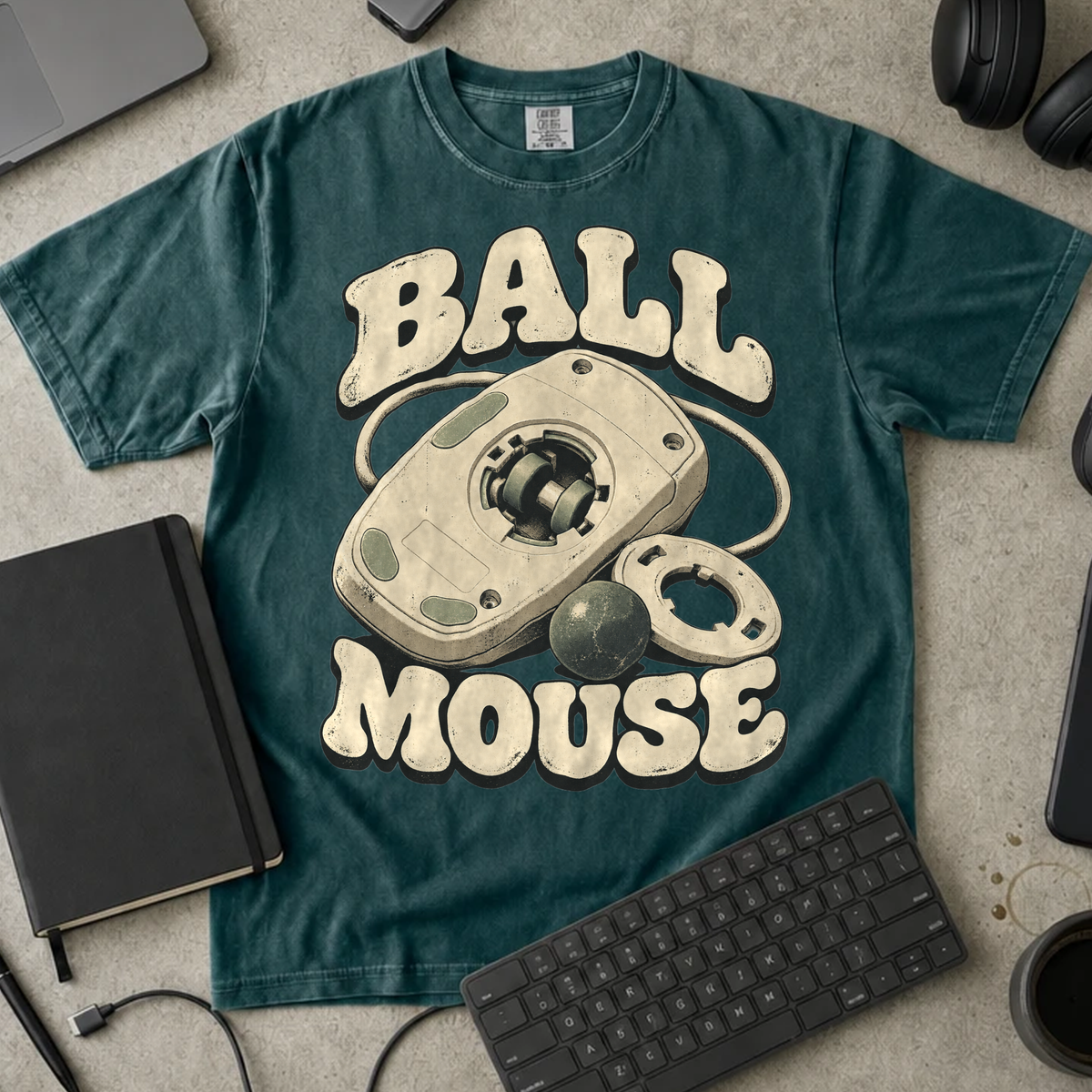 Ball Mouse Shirt — Blue Spruce Comfort Colors 1717 flat lay