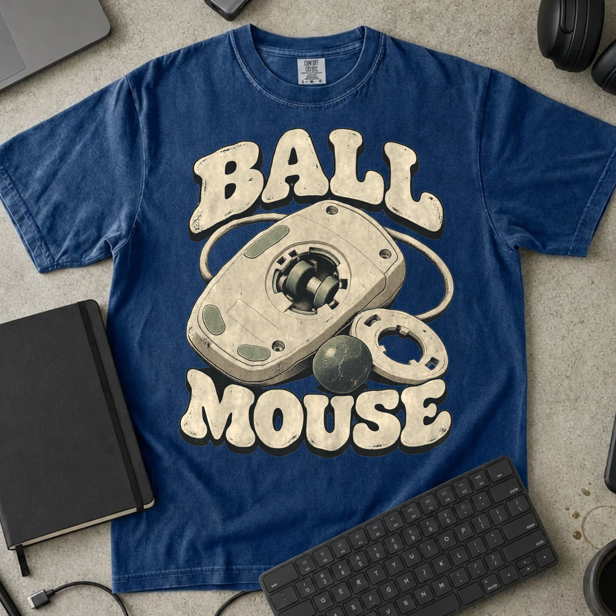 Ball Mouse Shirt — True Navy Comfort Colors 1717 flat lay