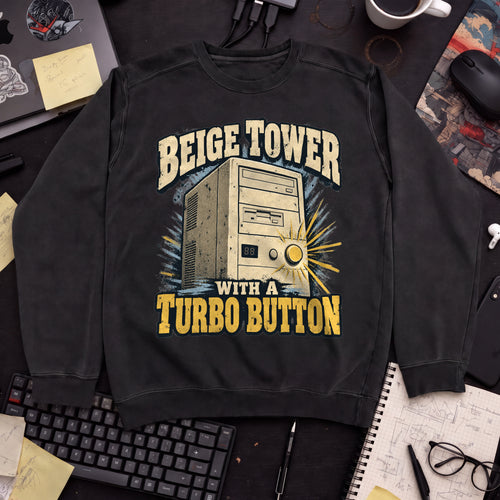 Beige Tower With a Turbo Button Sweatshirt sweatshirt — Black