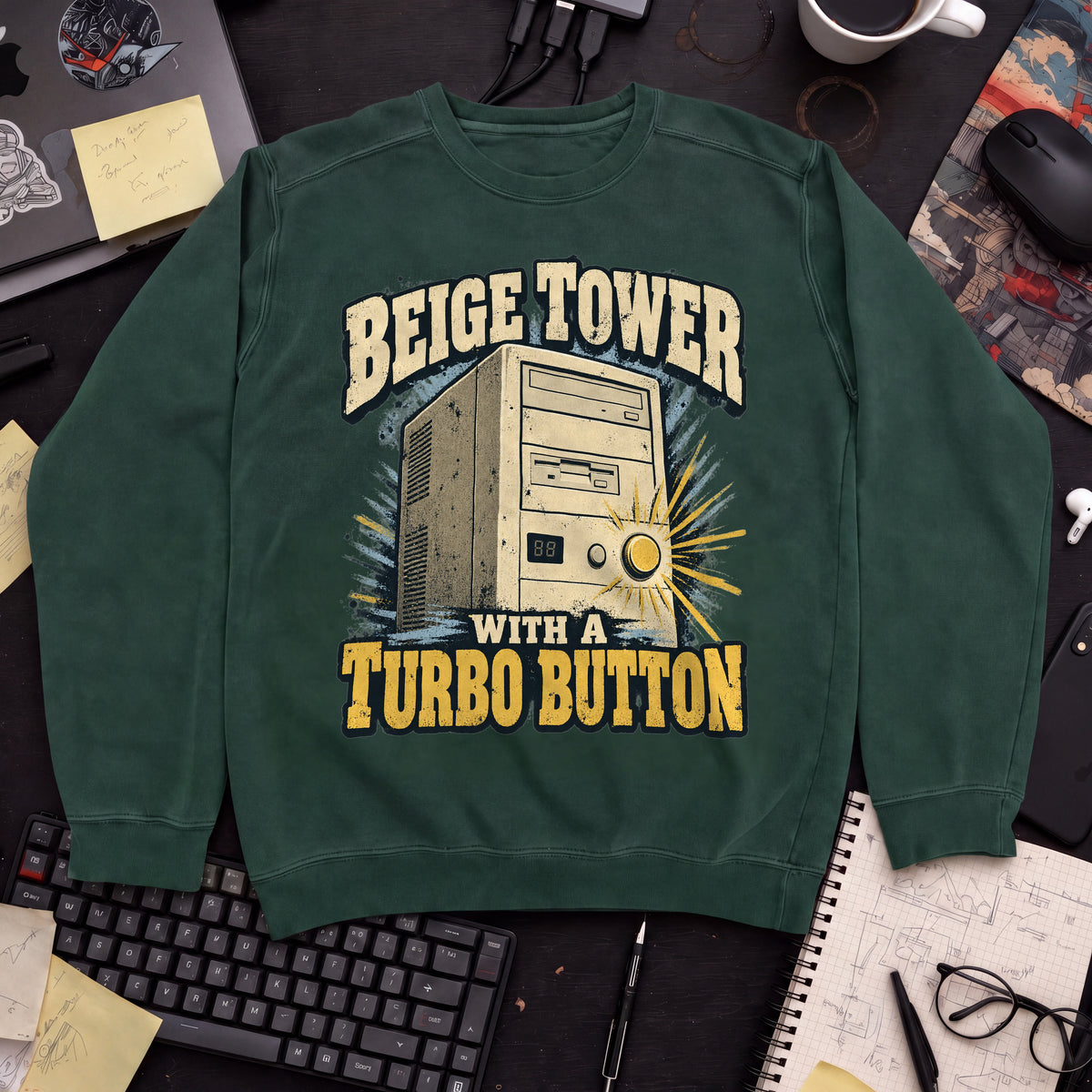 Beige Tower With a Turbo Button Sweatshirt sweatshirt — Bottle Green