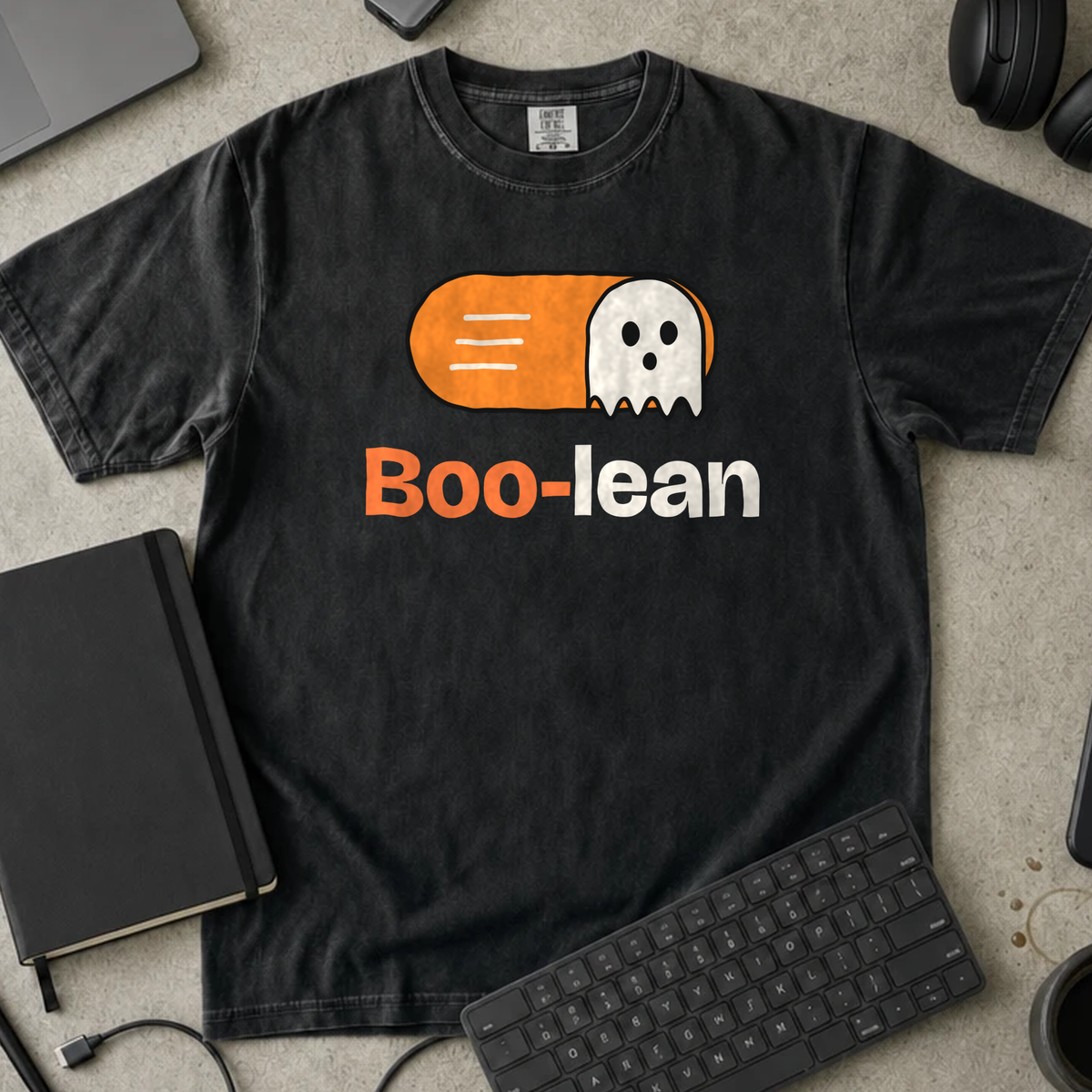 Boo-lean Shirt — Black Comfort Colors 1717 flat lay