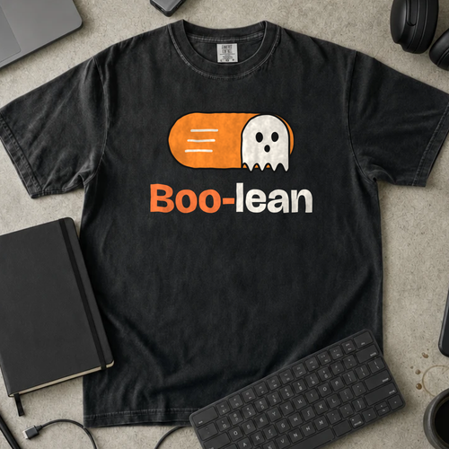 Boo-lean Shirt — Black Comfort Colors 1717 flat lay